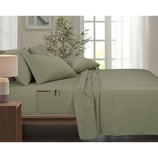 6-Piece Smart Sheet Sets W/ Side Pocket - Queen - Sage